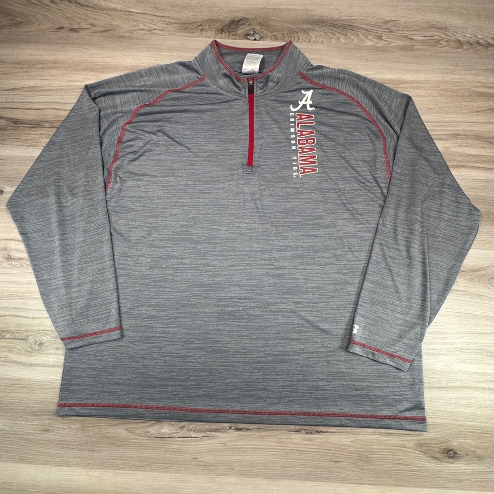 Russell Athletic Alabama Crimson Tide Mens 2XL Grey 1/4 Zip Pullover Space Dye
